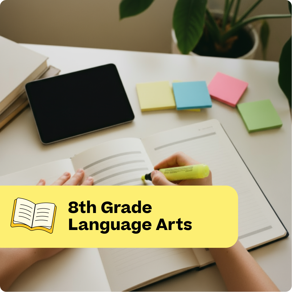 Person studying with a notebook, tablet, and colorful sticky notes on a desk.