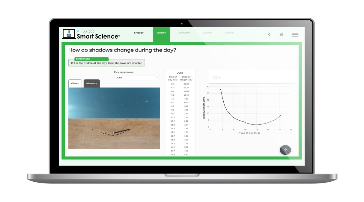 Laptop displaying a science education software on shadows during the day