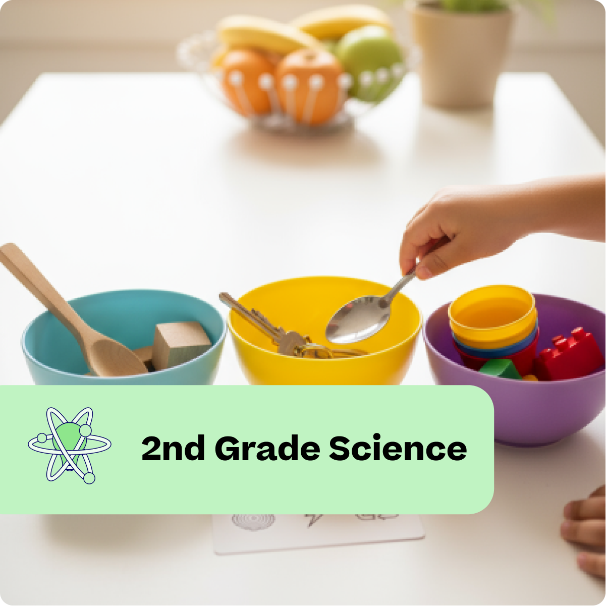 Colorful bowls with kitchen utensils on a table, labeled '2nd Grade Science'.