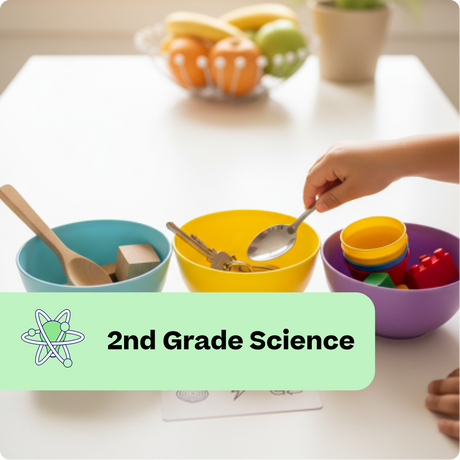 Colorful bowls with kitchen utensils on a table, labeled '2nd Grade Science'.