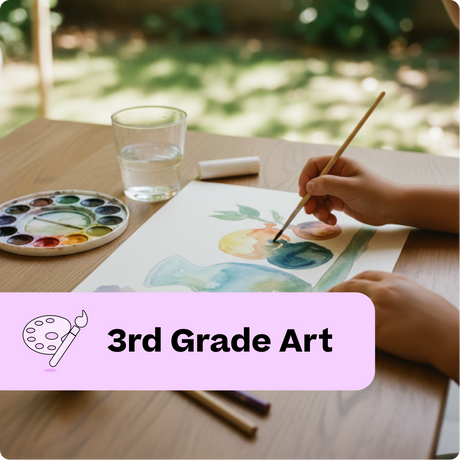 Child painting with watercolors on a table outdoors