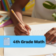 Person working on math problems with a calculator and books in the background, labeled '4th Grade Math'.