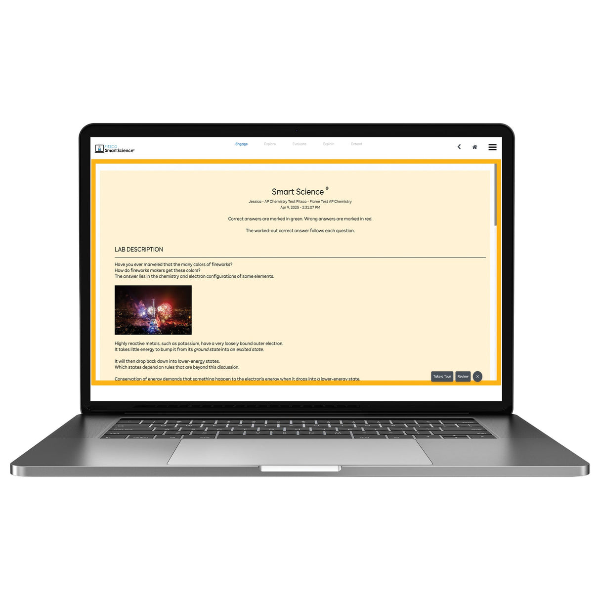 Laptop displaying a webpage with a yellow background and text