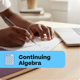 Person working on algebra problems with a calculator and laptop on a desk.