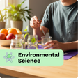 Person conducting a science experiment with plants and jars on a table, labeled 'Environmental Science'.